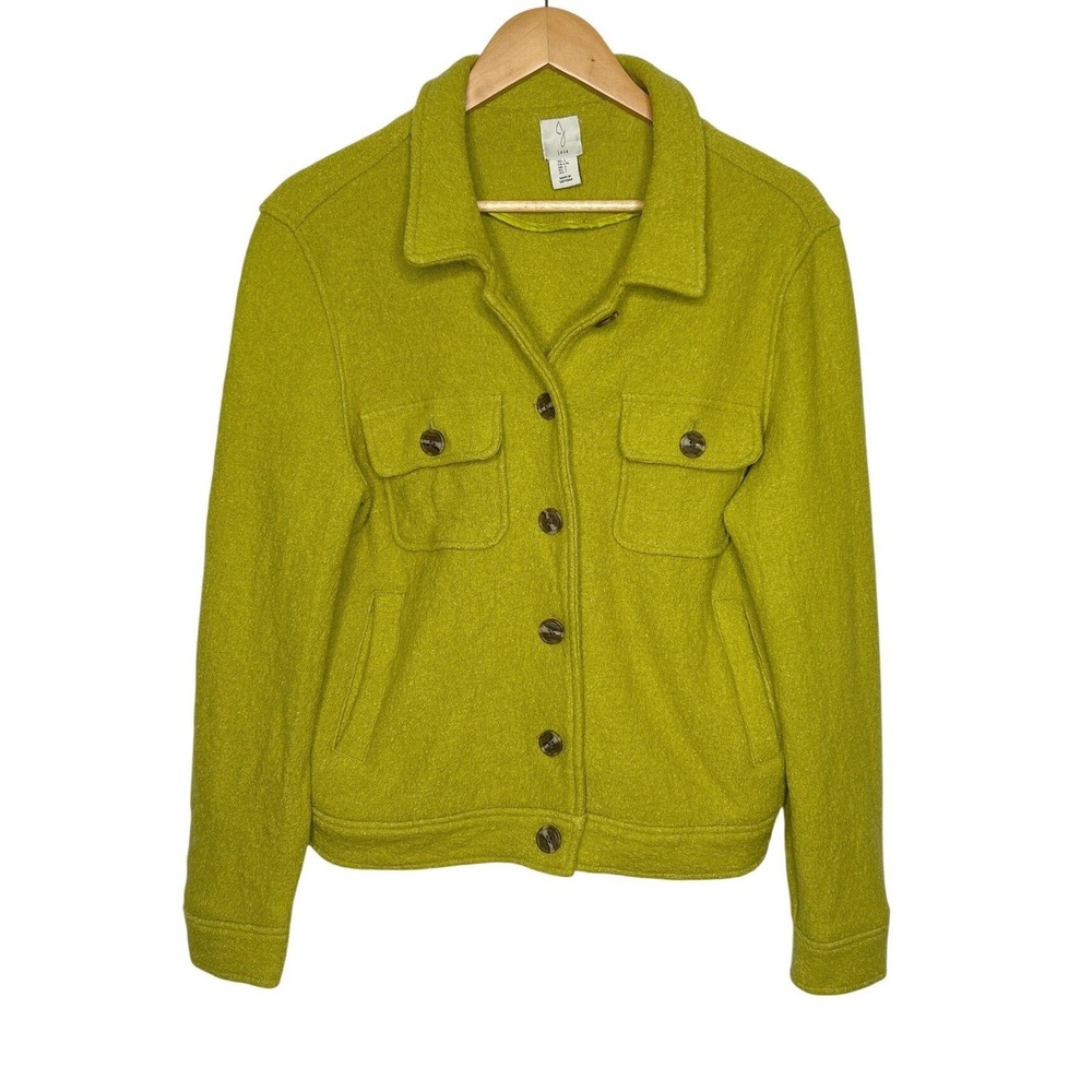 Joie Chartreuse Wool Blend Shacket Utility Jacket L Mod Fall Layering Retro 70s